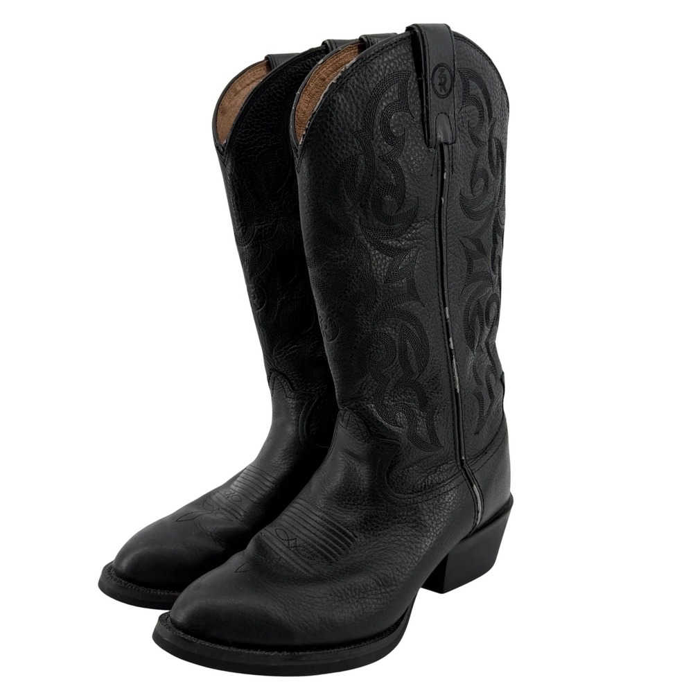 Tony Lama 3R Buckaroo Western Cowboy Boots Black Deertan Leather Men 7D RR4002 - Picture 1 of 12